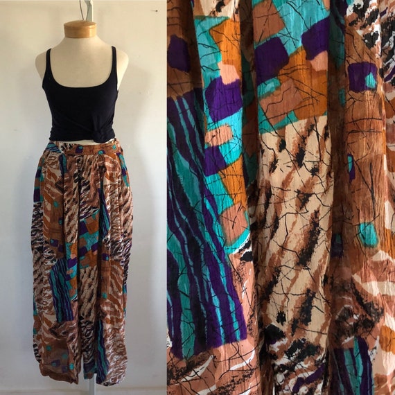 Vintage Abstract Pattern Wide Leg Pants by New Au… - image 1