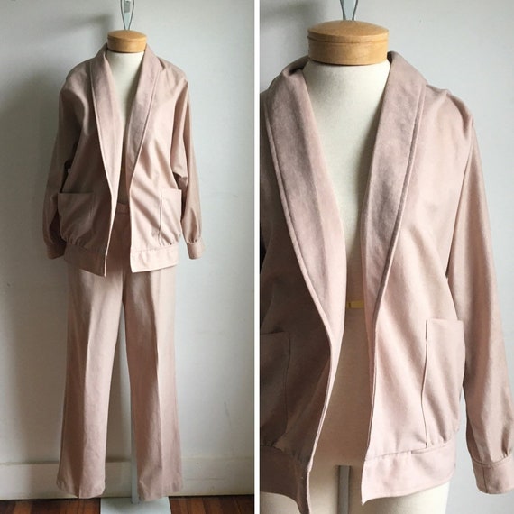 Vintage Peach Tan 2-Piece Set, 80s Blazer & Casua… - image 1