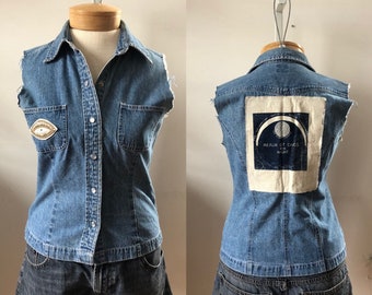 Vintage Handmade Denim Vest - Upcycled Witchy Gap Vest, Size Small