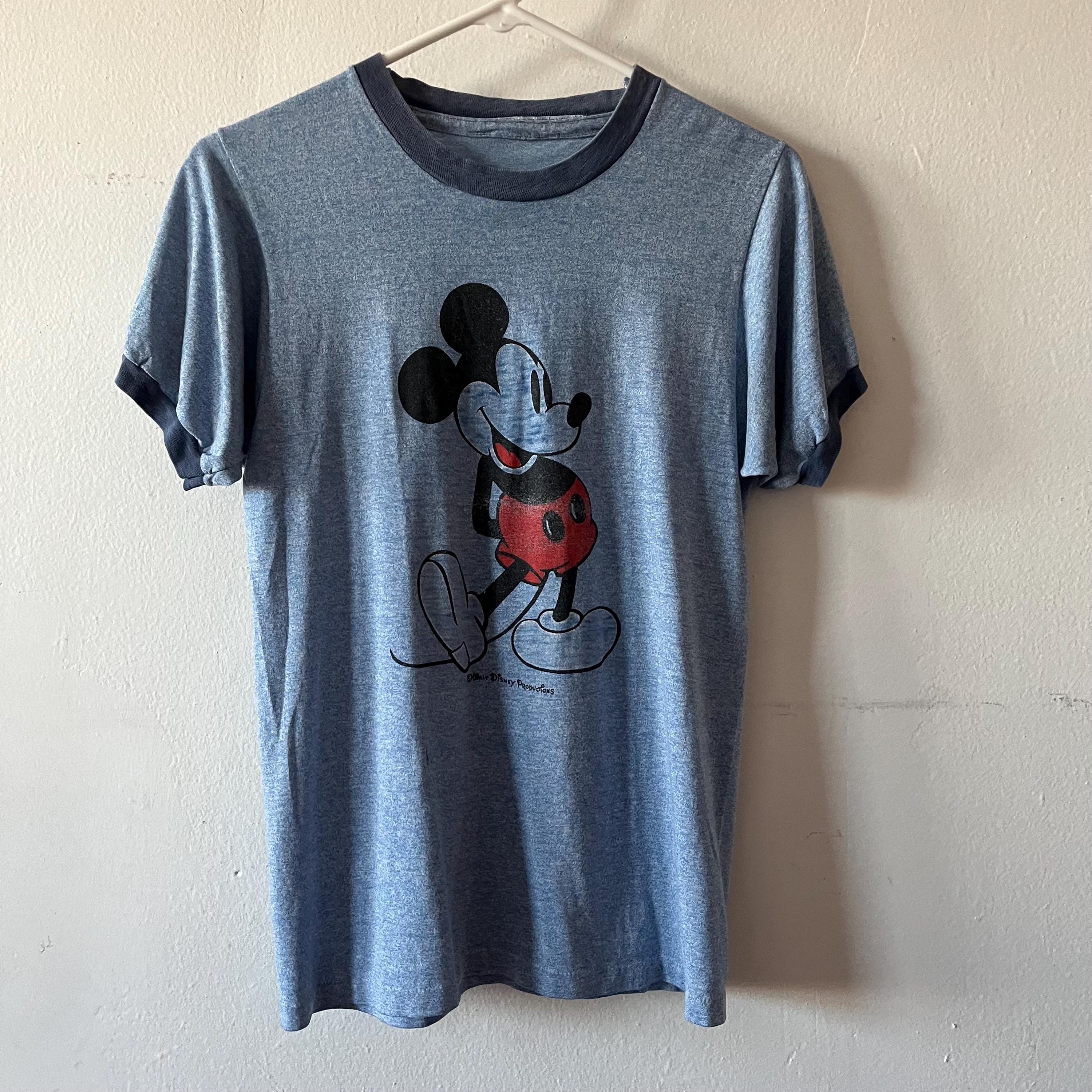 Vintage Mickey Mouse Ringer T-shirt, 70s Disney Graphic Tee, Blue 