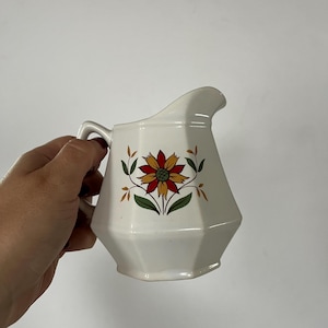 Vintage Mid-Century Ceramic Small Pitcher with Hand-Painted Floral Design, Retro Kitchen Decor