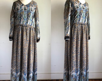 Vintage 70s Handmade Boho Maxi Dress with Floral Paisley Print