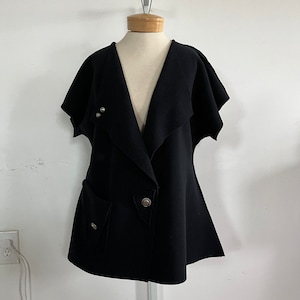 Retro Vintage Black Fleece Asymmetrical Sweater with 80s Flair