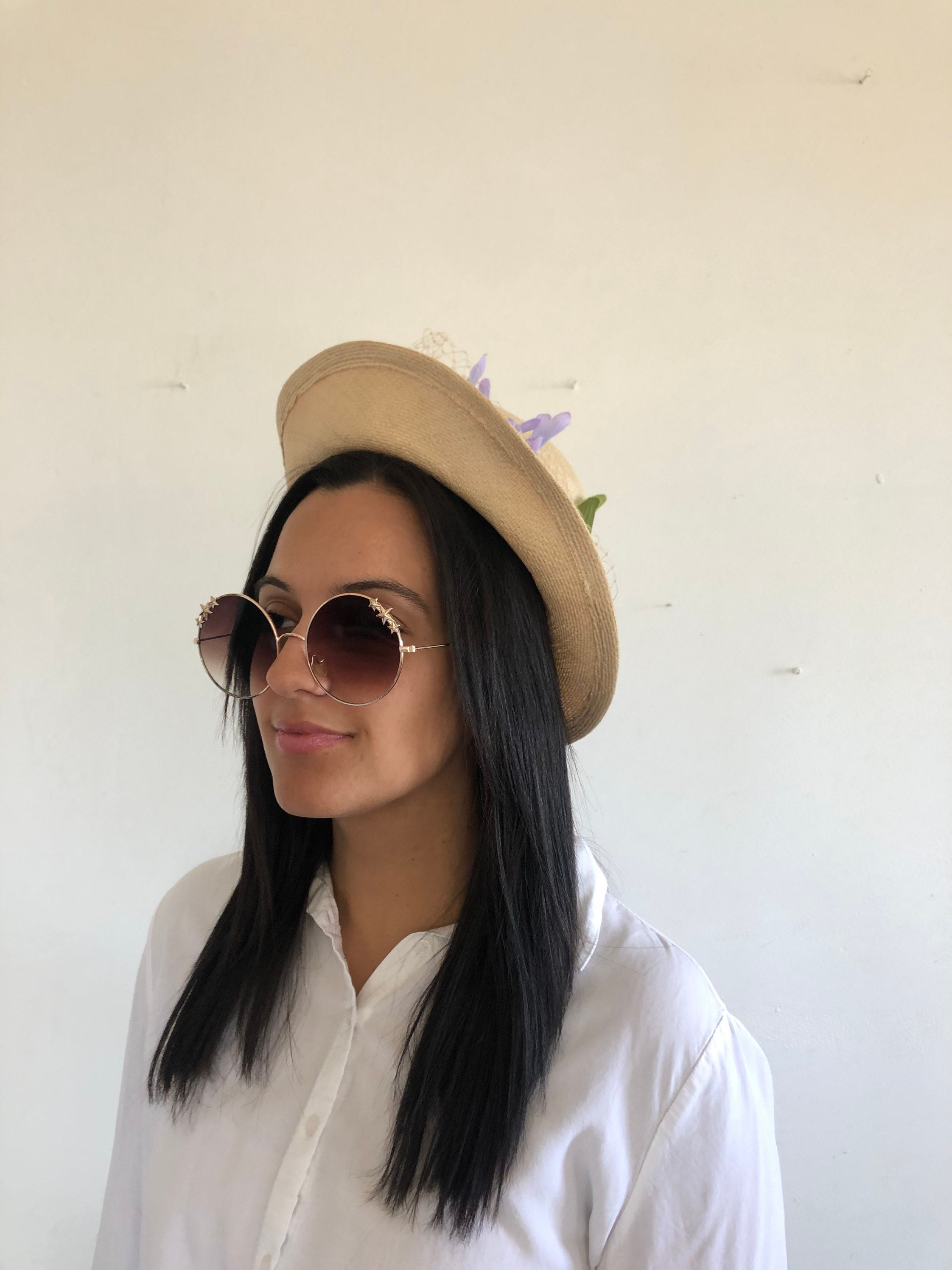 Vintage Floral Hat With Veil - Betmar New York - Tan Hat  display picture 2