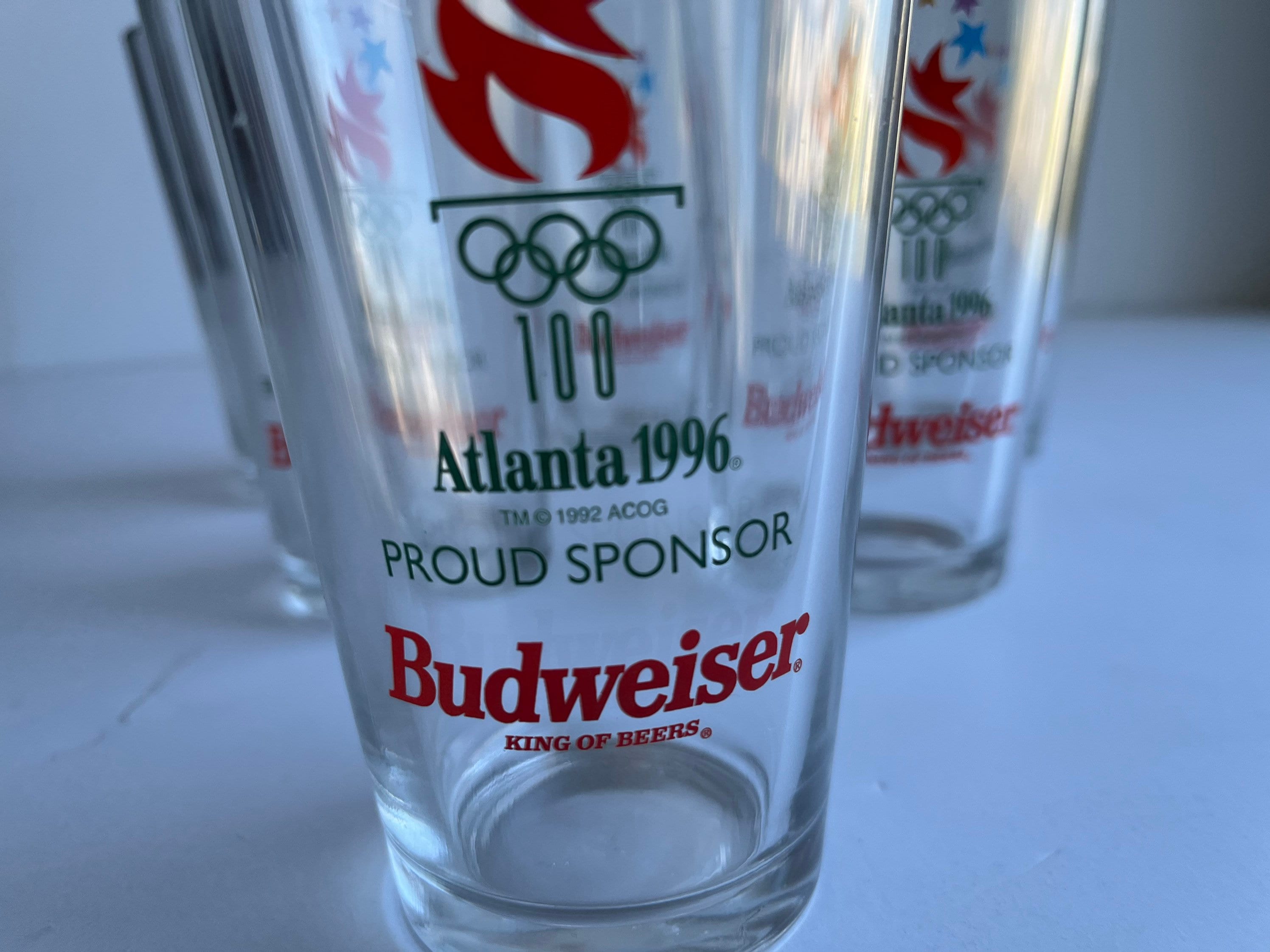 Set of 6 Vintage 1996 Olympics Glasses, Budweiser Logo, Retro