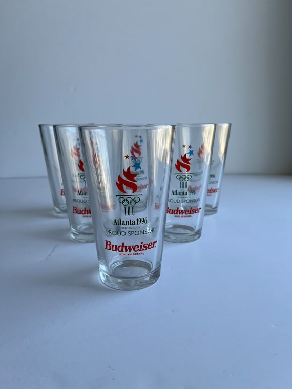 Set of 6 Vintage 1996 Olympics Glasses, Budweiser Logo, Retro