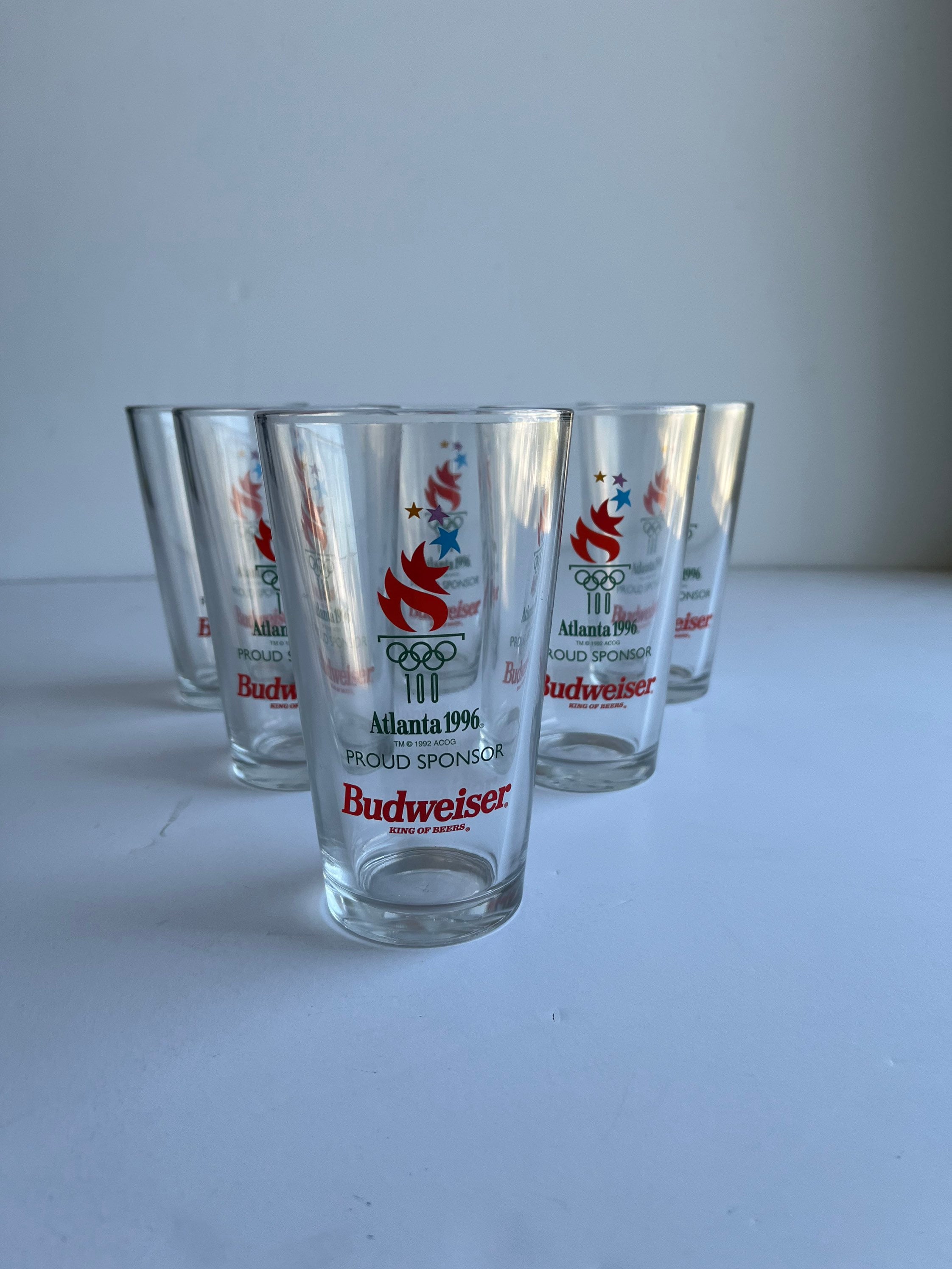 Set of 6 Vintage 1996 Olympics Glasses, Budweiser Logo, Retro