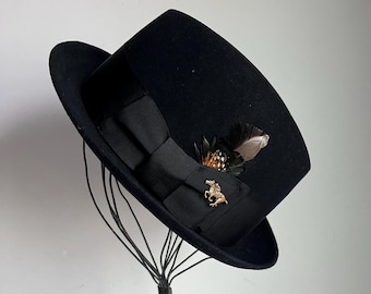 ICONIC 1940s\' BLACK FELT HAT Black Velour Fur Felt Winter Fedora Hat/hats for Women/wide  main image 3
