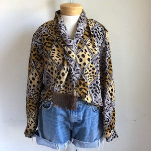 Vintage 90s Cheetah Print Blouse with Scarf Detail, M/L