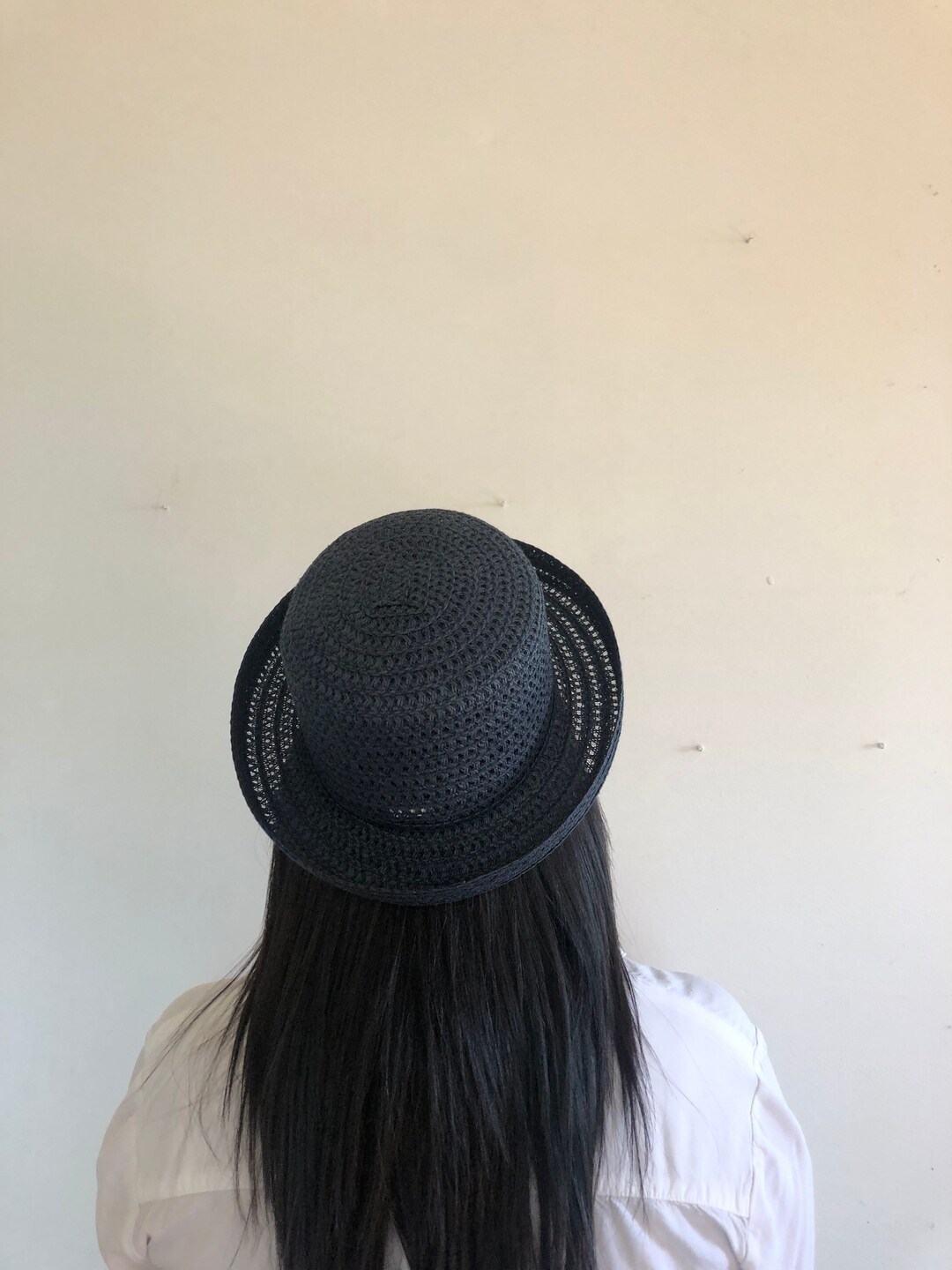 Vintage Blue Hat - Retro Woven Pattern, Curved Brim - 90s  display picture 2