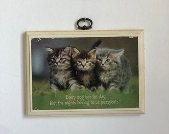 Vintage Cat Plaque Wooden Wall Art Three Kittens Funny Hallmark Gift