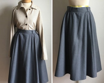 Vintage 1970s Blue-Gray Midi Skirt with Pockets - XS/Small
