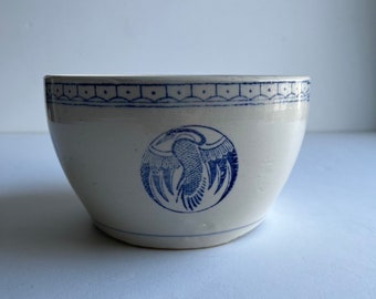 Vintage Blue and White Ceramic Bowl - 1960s Bird Decor