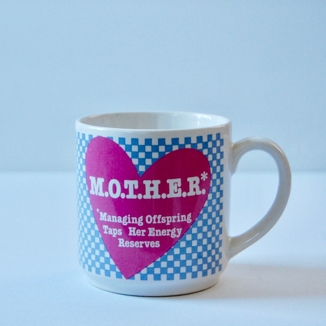 Vintage Mother's Day Mug Funny Gift for Mom Blue and White Checkerboard