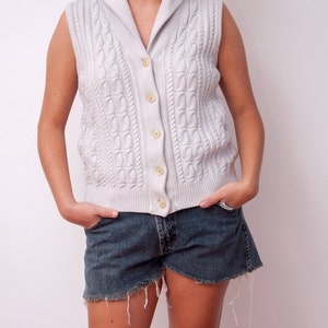 Vintage White Sweater Vest, Button Down Cable Knit, Size Medium image 2