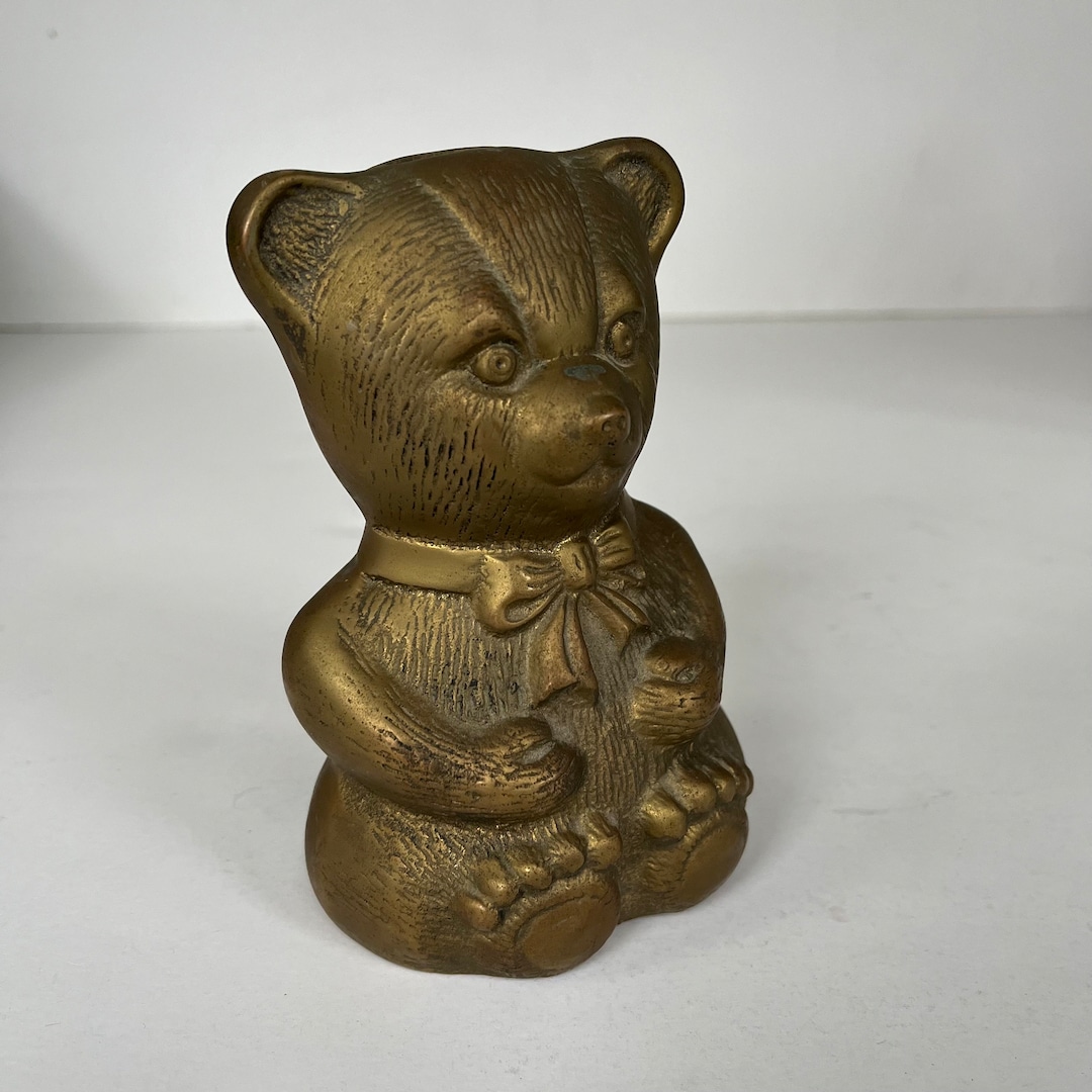 Vintage Brass Teddy Bear Piggy Bank for Children, Coin Bank Gift for