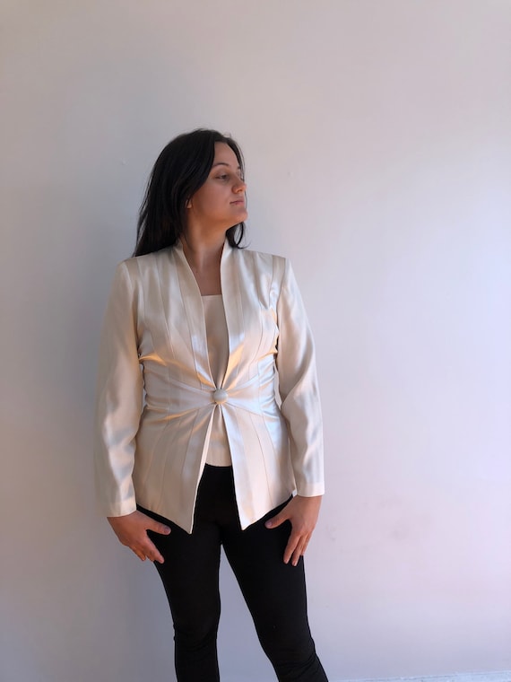 Vintage Off-White Blazer, Beige 1970s Jacket, Retr