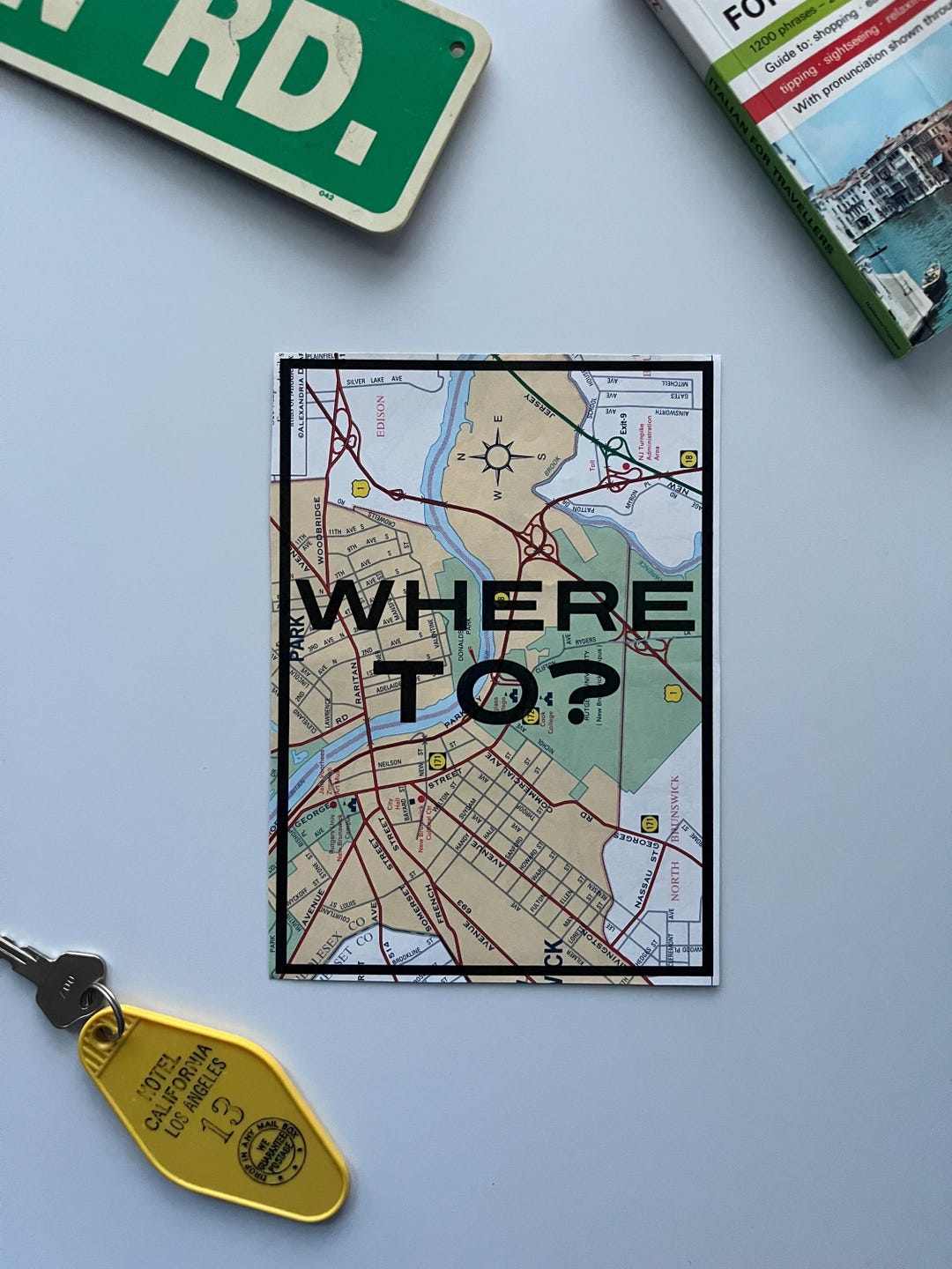 Where to 5x7 Map Print, Travel Quote Wall Art, Upcycled Road Map Print ...