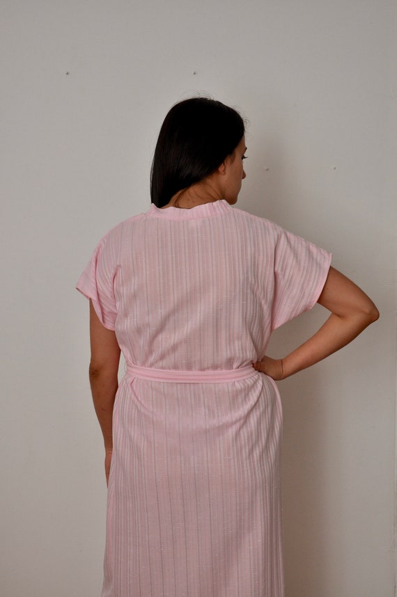Vintage Pink Striped Dress, 1970s Light Pink Dres… - image 4