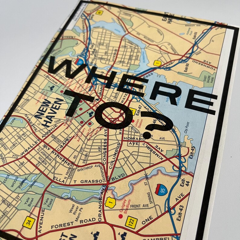 Where to 5x7 Map Print, Travel Quote Wall Art, Upcycled Road Map Print ...