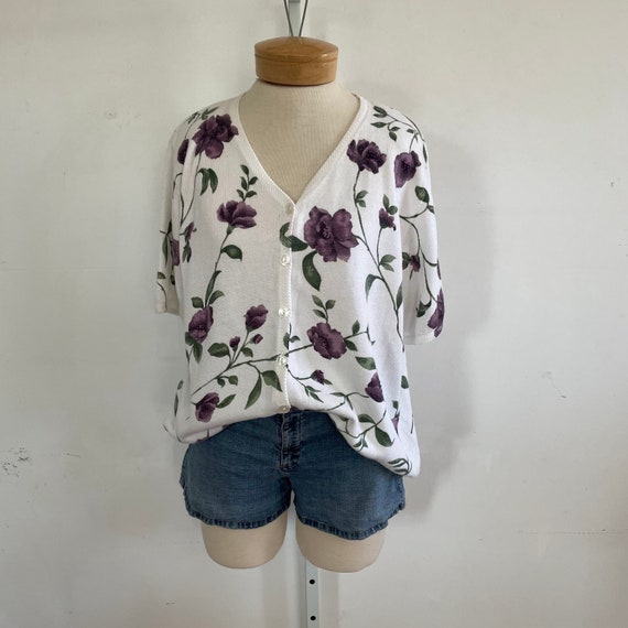 Vintage Floral Cardigan, Cottagecore Sweater, 199… - image 2