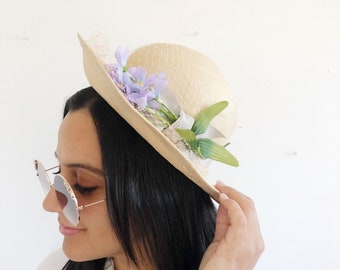 Vintage Floral Hat With Veil - Betmar New York - Tan Hat  display picture 1