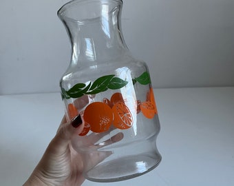 Vintage 1980s Clear Glass Vase | Green & Orange Oranges, USA Made, 1987