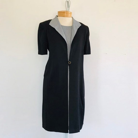 Vintage 1980s Black & Grey Dress, Size 8P, Petite… - image 5