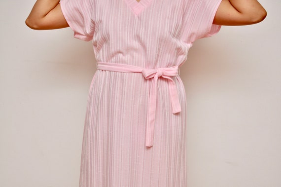 Vintage Pink Striped Dress, 1970s Light Pink Dres… - image 3