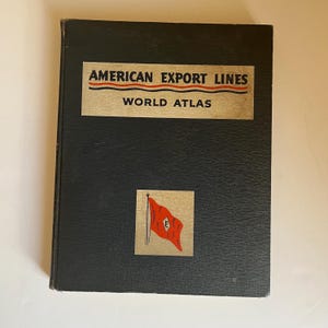Atlas du monde d'American Export Lines vintage des années 1950 - Carnet de voyage maritime avec cartes, objets nautiques éphémères de collection