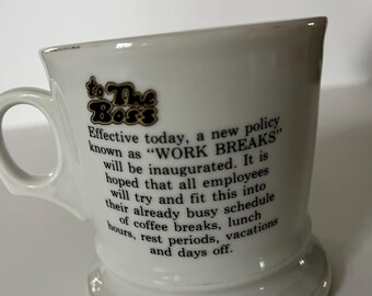Vintage 1970s "The Boss" Coffee Mug, Retro Humor with Work Break Memo,  Classic Big Font, 3.75" Tall