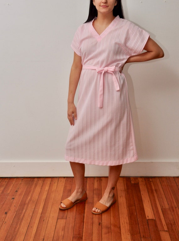 Vintage Pink Striped Dress, 1970s Light Pink Dres… - image 2