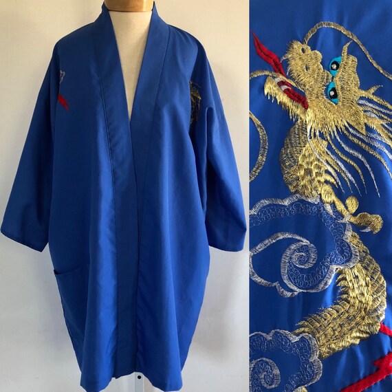 vtg robe, vintage kimono style robe, vintage blue