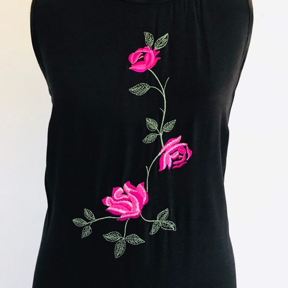 Vintage 90s Floral Maxi Dress, Black with Rose De… - image 3