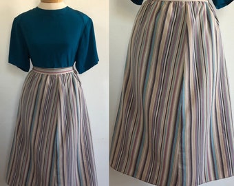 Vintage Striped Midi Skirt - Multicolored 1970s Fashion for Retro Style