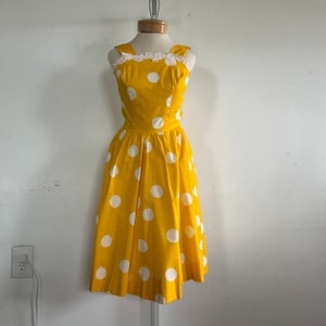 Vintage Polka Dot Dress in Yellow - Handmade 1960s Style - Size XS/S