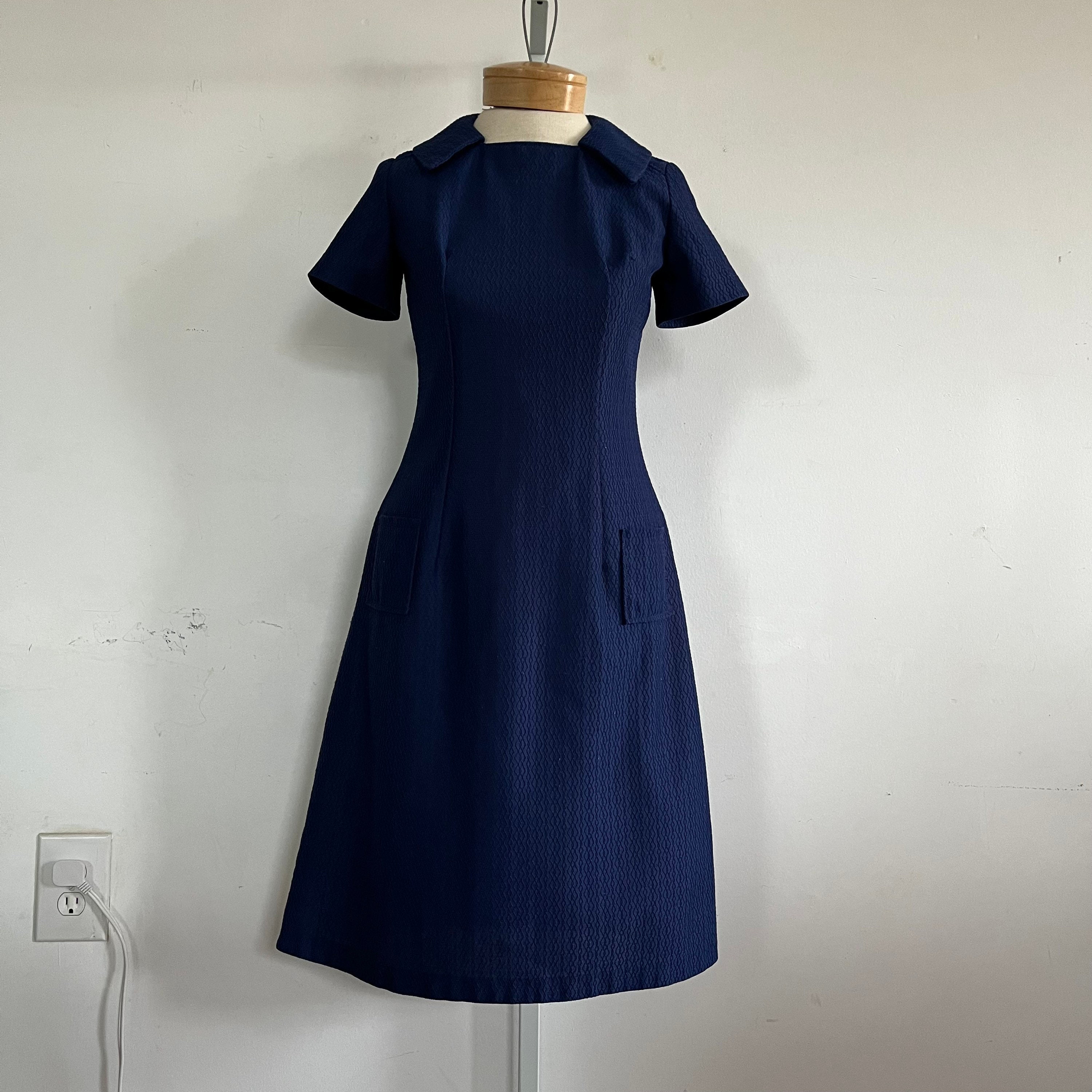 Vintage Handmade 1960s Navy Blue Dress - Timeless Elegance