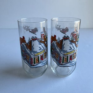 Set of Two Vintage Coca Cola Christmas Glasses - Holiday Decor