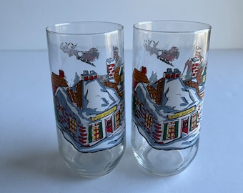 Set of Two Vintage Coca Cola Christmas Glasses - Holiday Decor