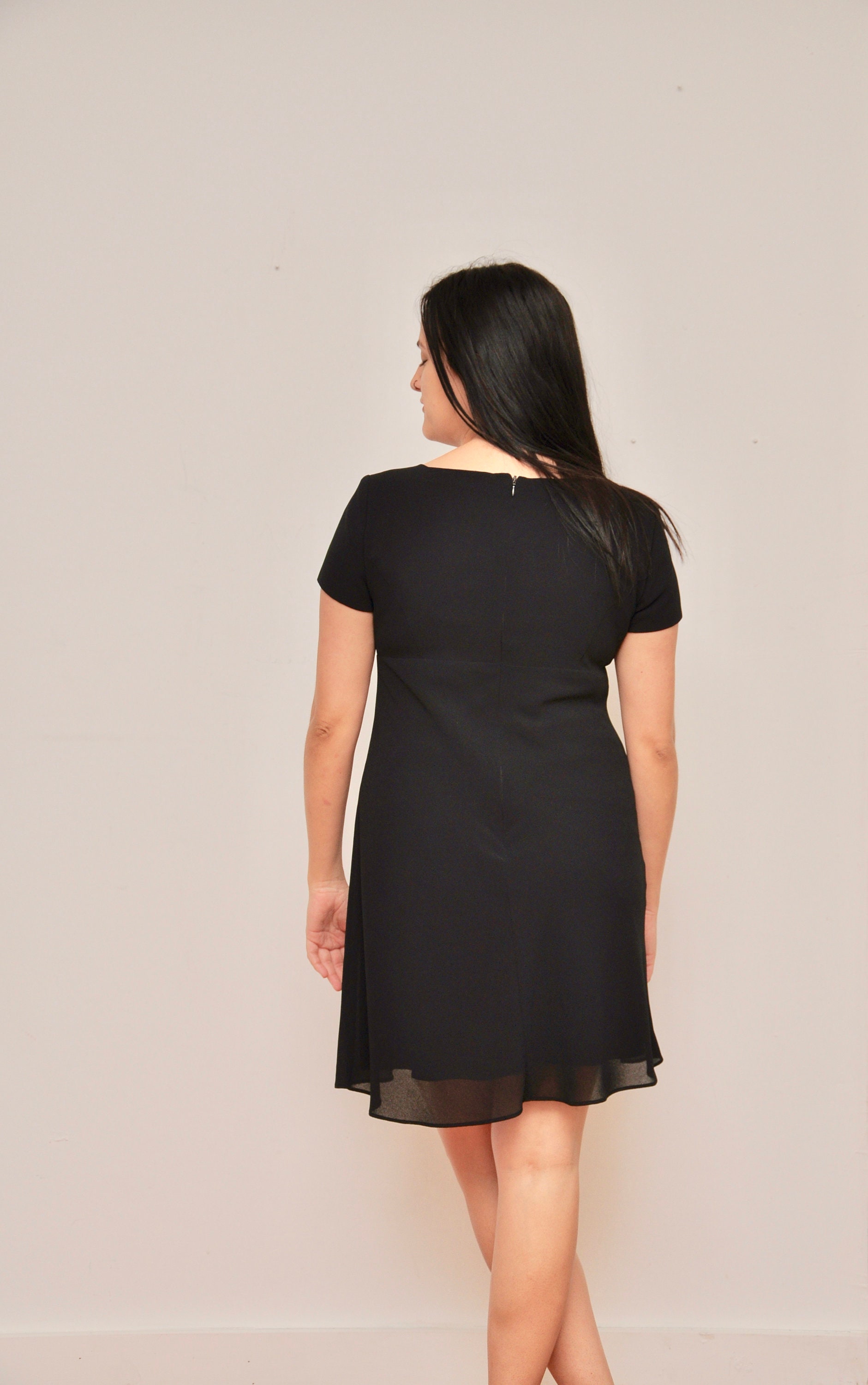 Vintage 90s Babydoll Dress, Little Black Grunge Dress, Size 6, Made in USA