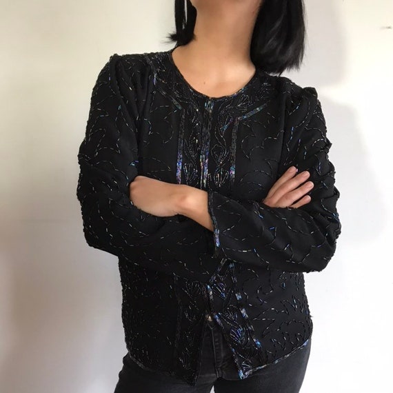 Vintage 1980s Beaded Jacket, Blue Vintage Blazer … - image 2