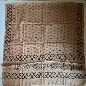Vintage 100% Pure Silk Brown Scarf Teardrop & Sun Design, 72 x 34 image 1