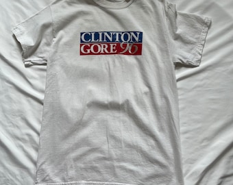 Vintage Clinton/Gore '96 Logo T-Shirt, White, Short Sleeves