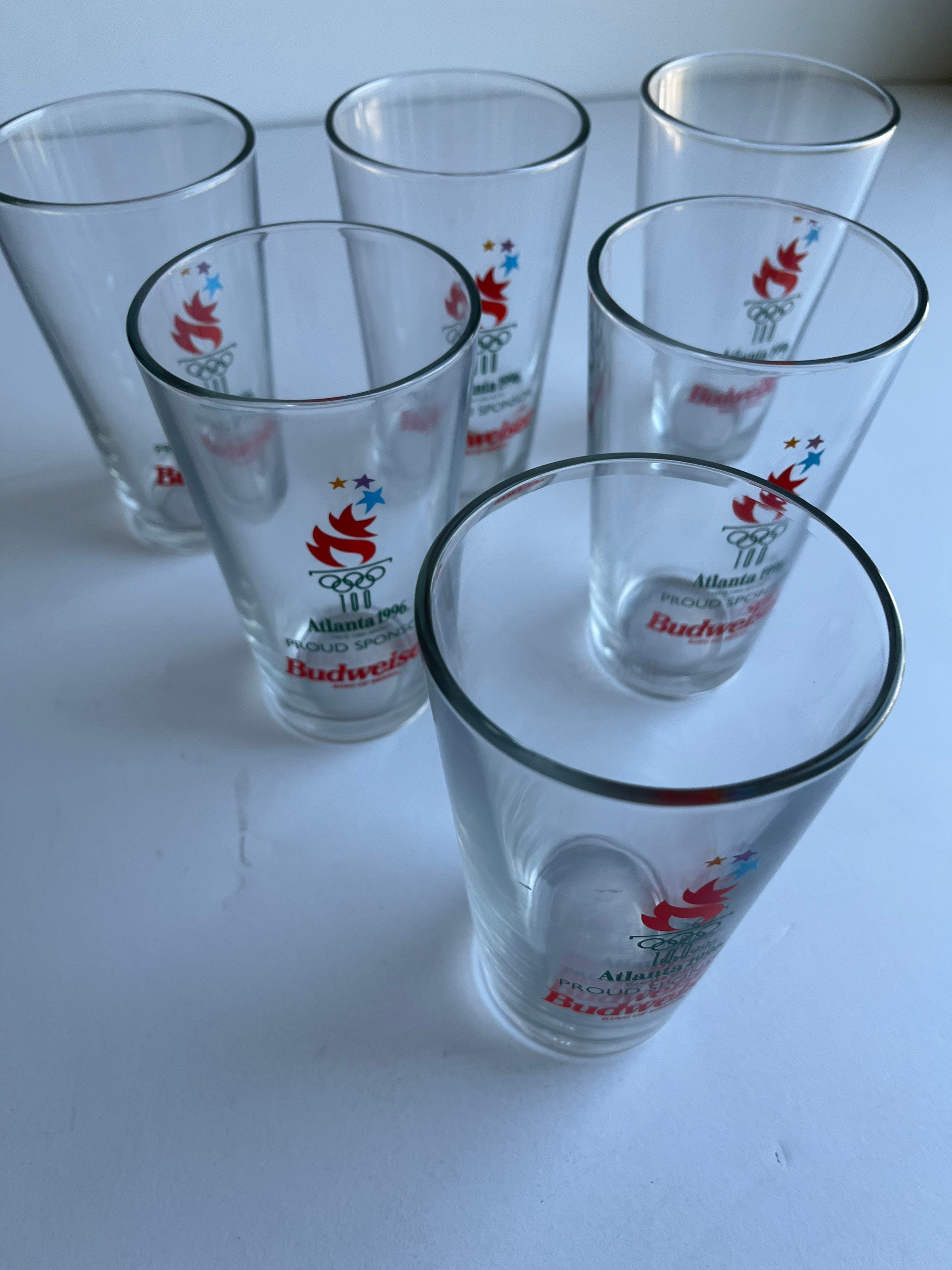 Set of 6 Vintage 1996 Olympics Glasses, Budweiser Logo, Retro
