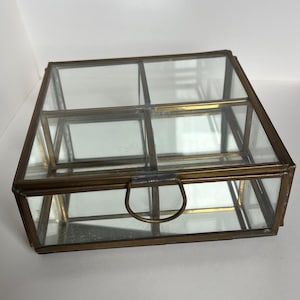 Vintage Glass & Mirror Jewelry Box with Brass Frame – Divided Storage Organizer for Rings, Trinkets, or Display