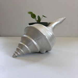 Vintage White Conch Seashell Planter - Large Beach Cottage Decor