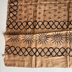 Vintage 100% Pure Silk Brown Scarf Teardrop & Sun Design, 72 x 34 image 2