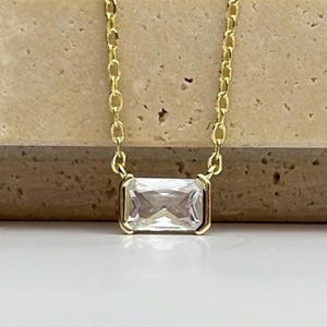 Rectangle Diamond Necklace in Delicate Gold Chain • Baguette Diamond Everyday Gemstone Necklace • Perfect Gift for Women by Gigi Wonderer