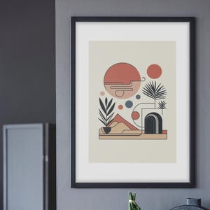 Poster Boho Scandinavo – Arte Murale Geometrica – Natura Astratta – Paesaggio Desertico con Line Art – Moderno di Metà Secolo – Poster Opaco
