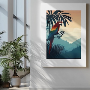 Poster Premium Pappagallo | Arte murale della giungla esotica | Decorazione della natura tropicale | Stampa artistica in stile boho e scandinavo